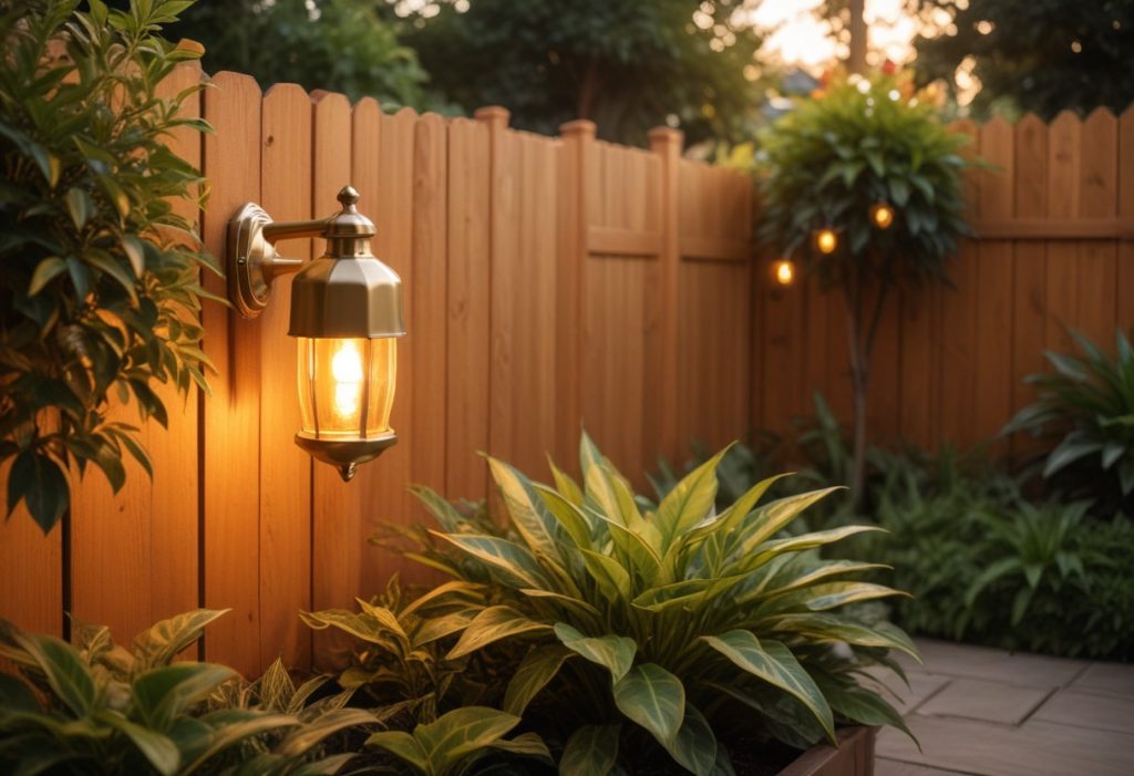 a hidden WiFi spy camera disguised as an outdoor light fixture or garden decor, demonstrating its inconspicuous design and practical placement in a backyard setting.